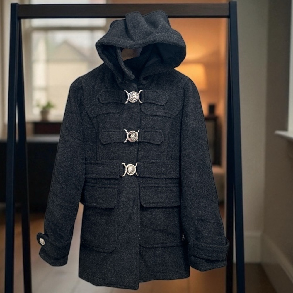 Teenie Weenie Peacoat Size M Charcoal Hooded Bear Rugby League Toggle Preppy